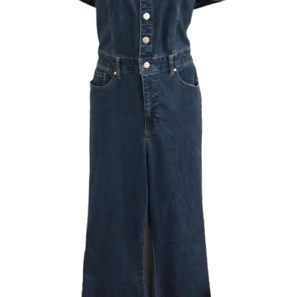 Jessica Simpson blue denim flare leg Cammie ventura denim Jumpsuit size 5 new - Picture 7 of 16